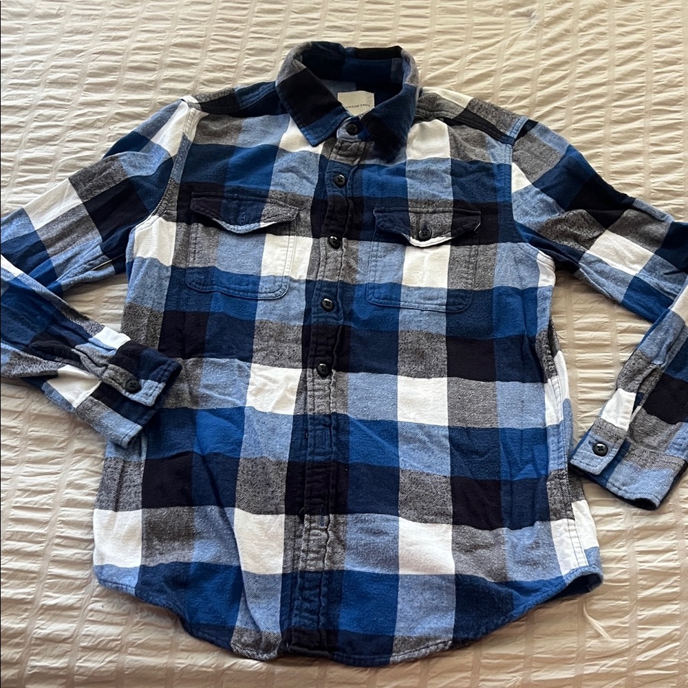 Men's Amercian Eagle Blue Plaid Button-Up Shirt
